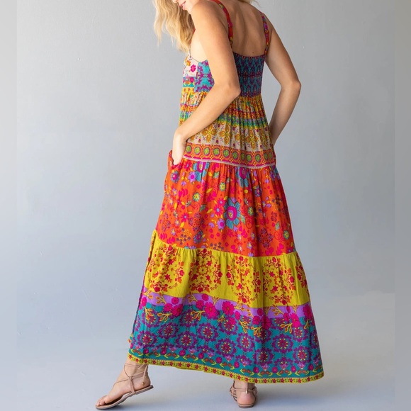 Natural Life Patricia Maxi Dress in Red Mustard Border Boho Festival Size XL - Picture 2 of 16